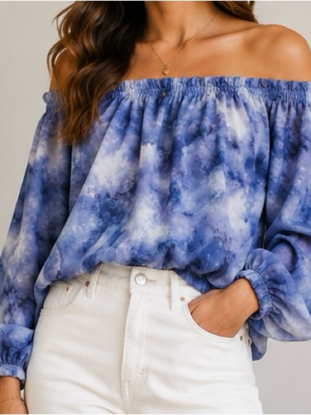 Cloth & Stone, Anthropology Med. Sky Blue Tie Dye Blouse